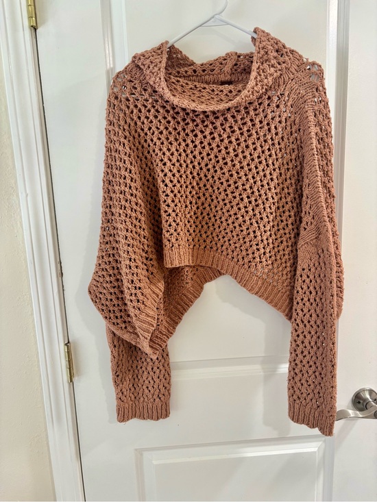 Free People Sweaters - Free People Open-Knit Cropped Turtleneck Sweater - Dusty Rose